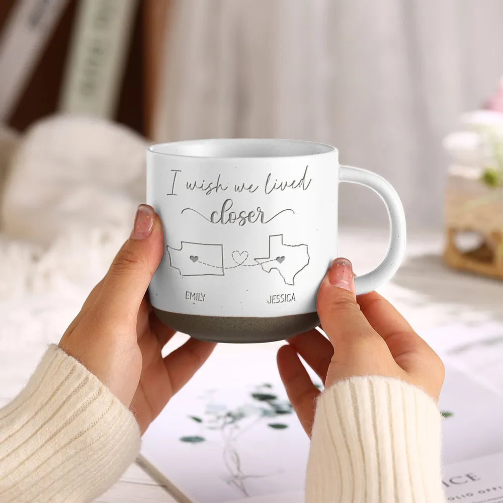 Long Distance Family - Personalized Pottery Mug - Gift For Family