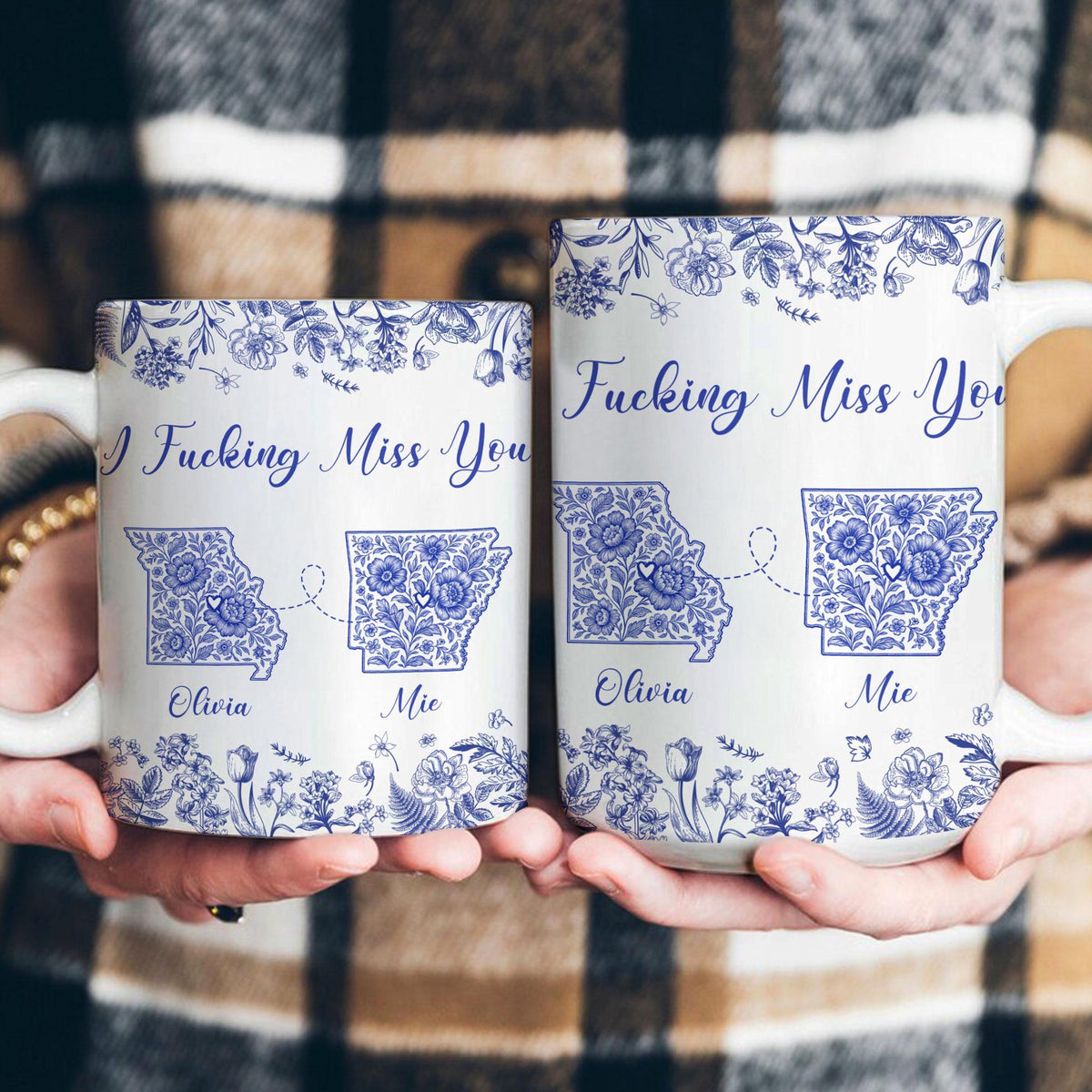 Long Distance Relationship I Miss You Toile De Jouy Custom States, Personalized Mug, Custom Multi States, Friend Gift for Best Friends