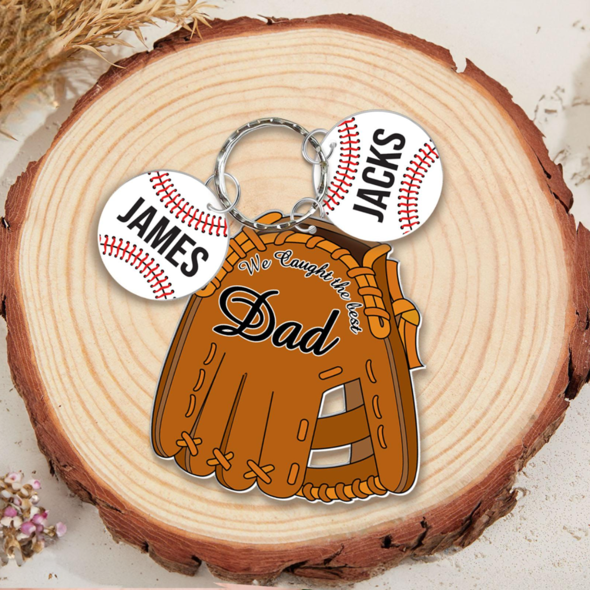 Personalized Baseball Dad Keychain, We Caught The Best Dad, Daddy's Team Acrylic Keyring, Father's Day Gift For Dad From Son Daughter
