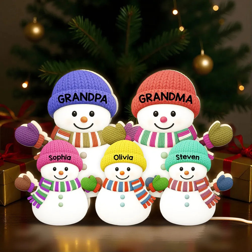 3D Effect Heartwarming Christmas Snowman Family - Personalized Acrylic Light Box - Christmas Decoration For Family