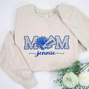 Custom Cheer Mom Side Bow Cut-Out Sweatshirt With Glitter, Trendy Coquette Bow, Cheer Mom Sweatshirt Cheer Gift Glitter Cheerleader Coquette