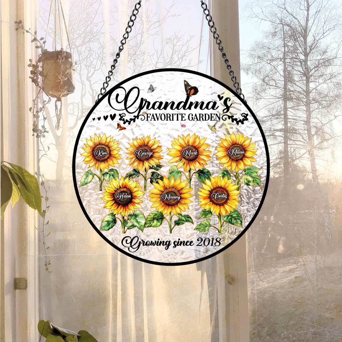 Grandma's Favorite Sunflowers - Personalized Stained Glass Suncatcher - Gift For Grandma, Mother's Day Gift