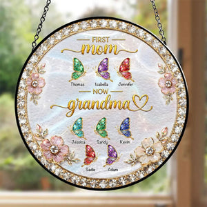 First Mom Now Grandma 2 - Personalized Custom Window Hanging Suncatcher