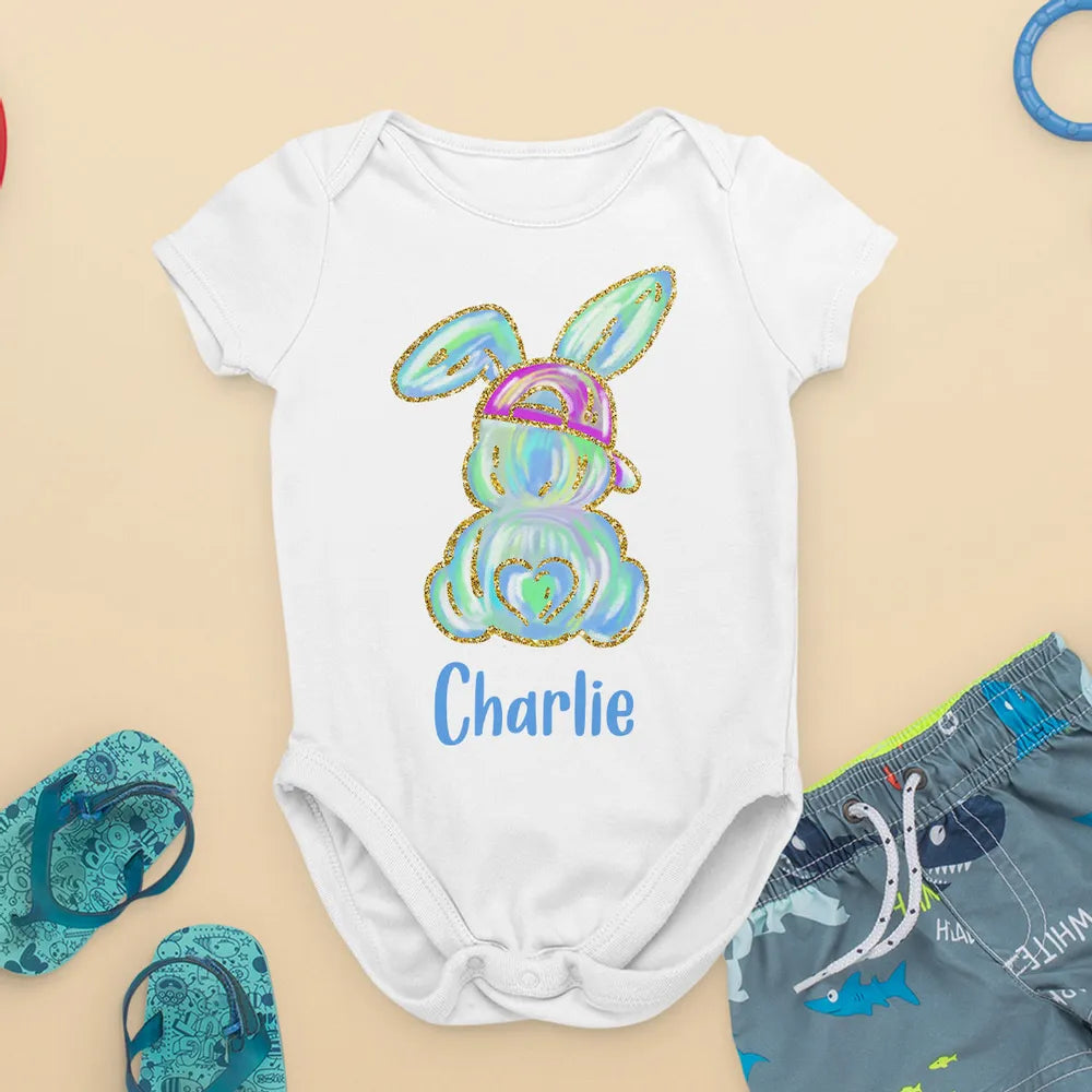 Colorful Easter Bunny - Personalized Baby Onesie - Easter Gift For Baby
