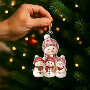Christmas Holiday Snowman Grandma and Grandkids - Personalized Acrylic Ornament - Christmas Gift for Grandma, Grandkids
