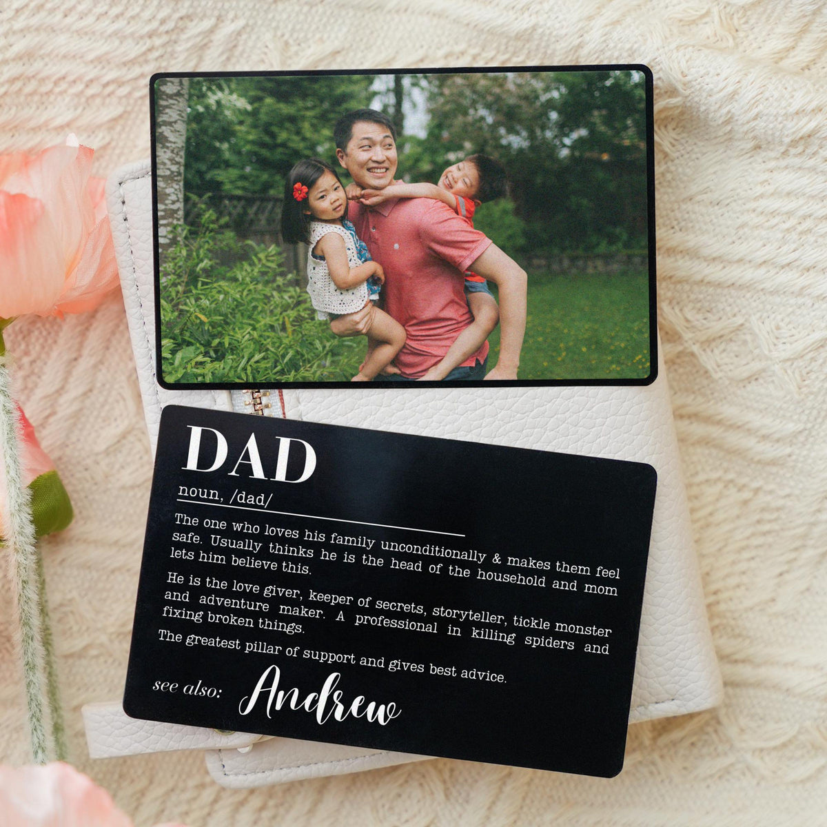 Personalized Dad Definition Metal Wallet Card, Unique Father's Day Gift from Kids, Engraved Wallet Insert, Christmas Birthday Gift for Dad