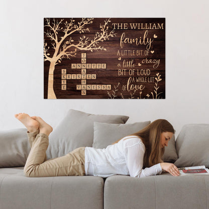 Personalized Family Crossword Sign, Custom Family Name Canvas, Scrabble Family Wall Art, Family Tree Wall Decor, Housewarming Gift