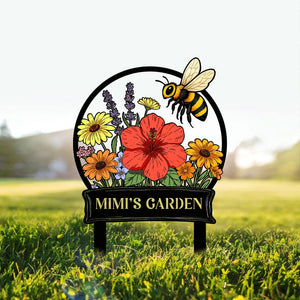 Custom Bee Garden Sign with Stakes, Mother's Day Gift for Mimi, Bee Floral Yard Stake, Flower Bed Decor, Gardener Gift, Nana's Blessings