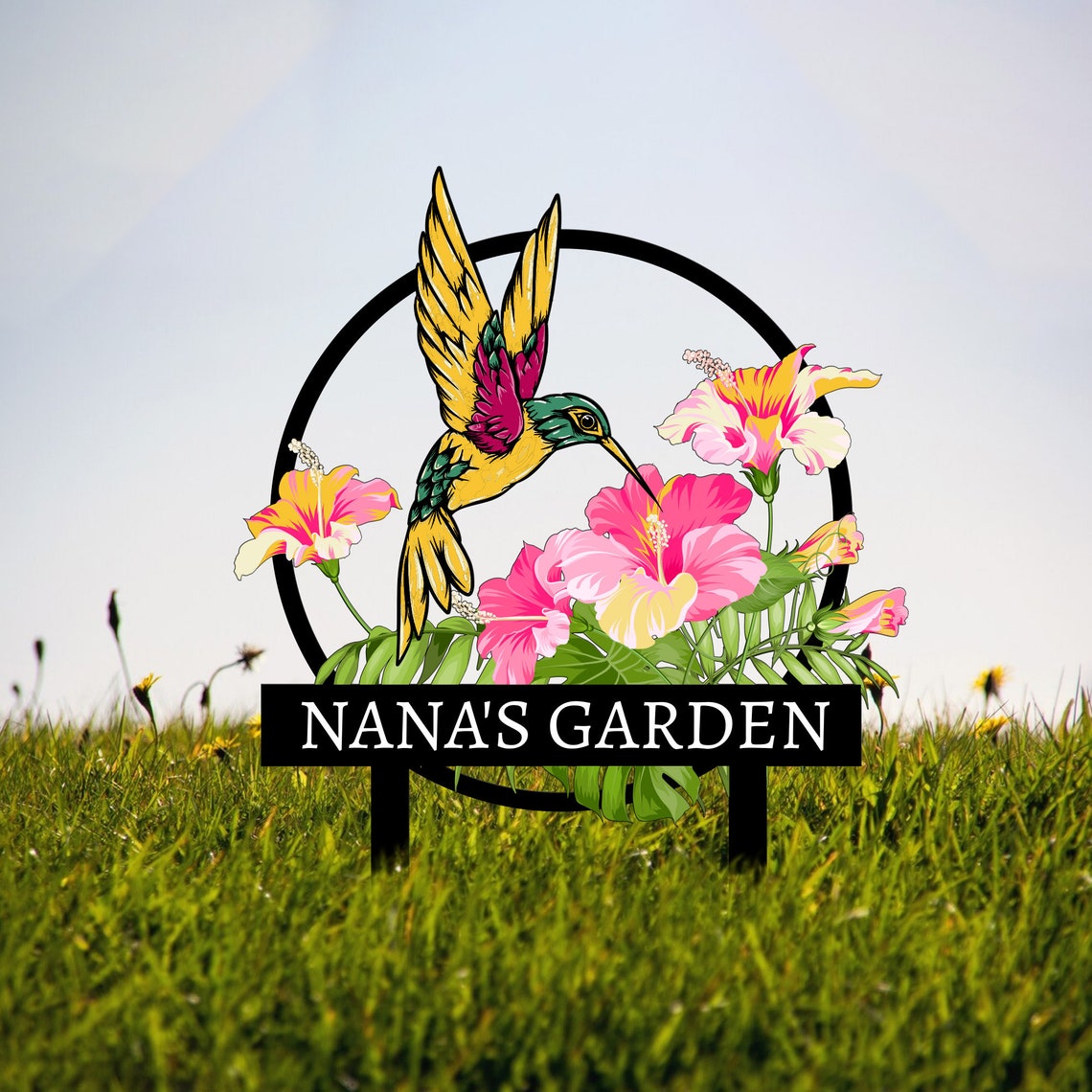 Custom Hummingbird Metal Garden Stake, Bird with Stakes Garden Sign, Personalized Garden Name Sign, Mother's Day Gift, Outdoor Decor