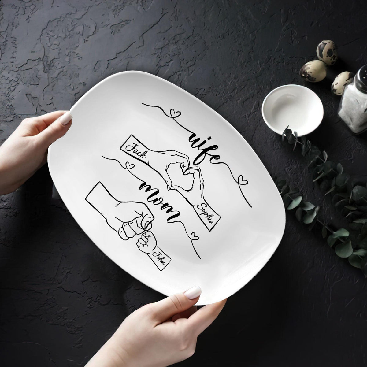 Personalized Mother's Day Platter, Custom Kid's Name Platter, Fist Bump Husband Platter, Mother's Day Gift For Mom, Wife, Her