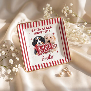 Custom College Pet Portrait Ring Dish, Personalized University Jewelry Tray, Small Graduation Gift for Girls, College Dorm Room Desk Decor