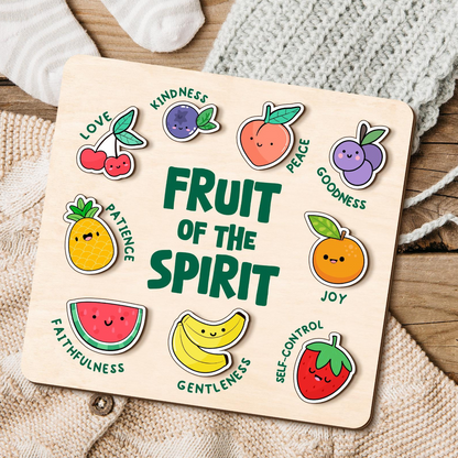 Fruit Of The Spirit Puzzle Gift, Custom Wooden Name Puzzle, Christian Gift for Kids, Baby Girl Gift, Godchild Gift, Toddlers Birthday Gifts