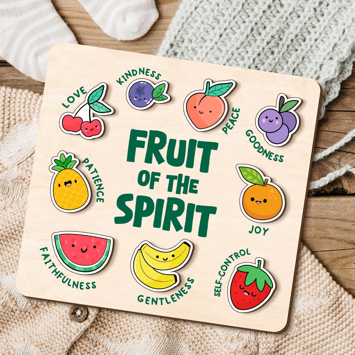 Fruit Of The Spirit Puzzle Gift, Custom Wooden Name Puzzle, Christian Gift for Kids, Baby Girl Gift, Godchild Gift, Toddlers Birthday Gifts
