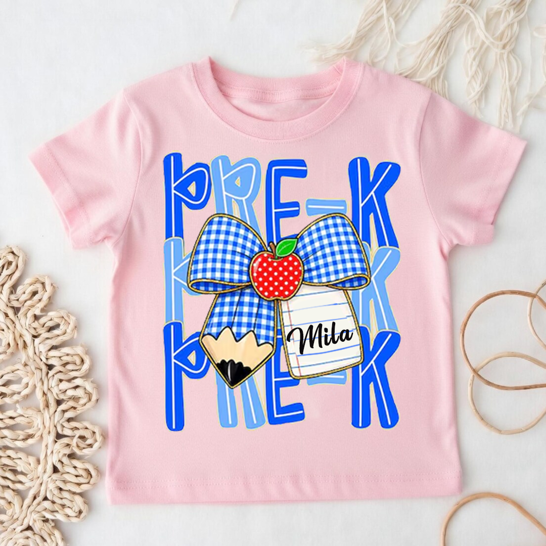 Preppy Back To School, Blue Gingham Pencil Bow, Custom Teacher Team, Pre-K To Fourth Grade Team