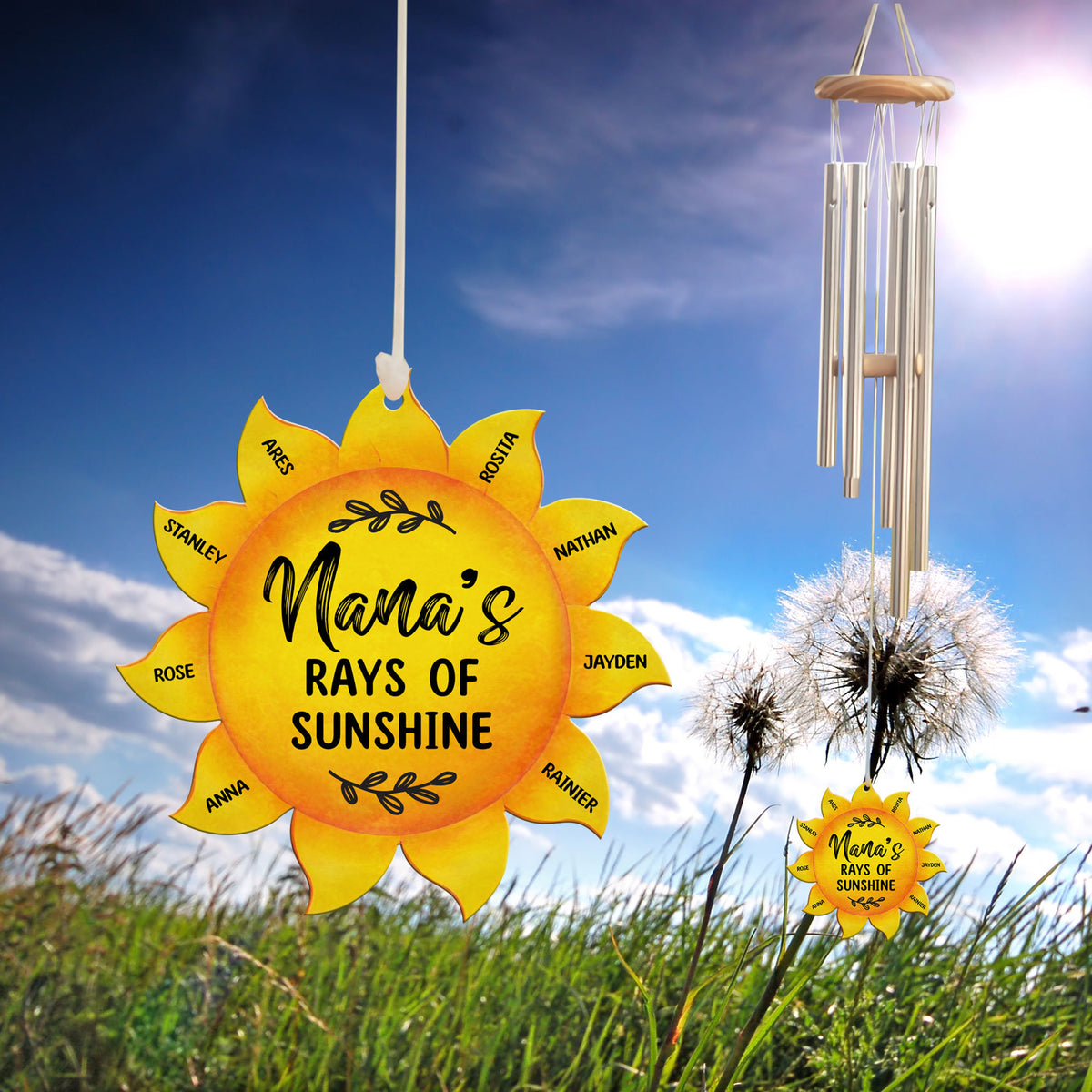 Grandma's Ray Of Sunshine - Personalized Windchime - Gift For Grandma, Mother's Day, Birthday Gift