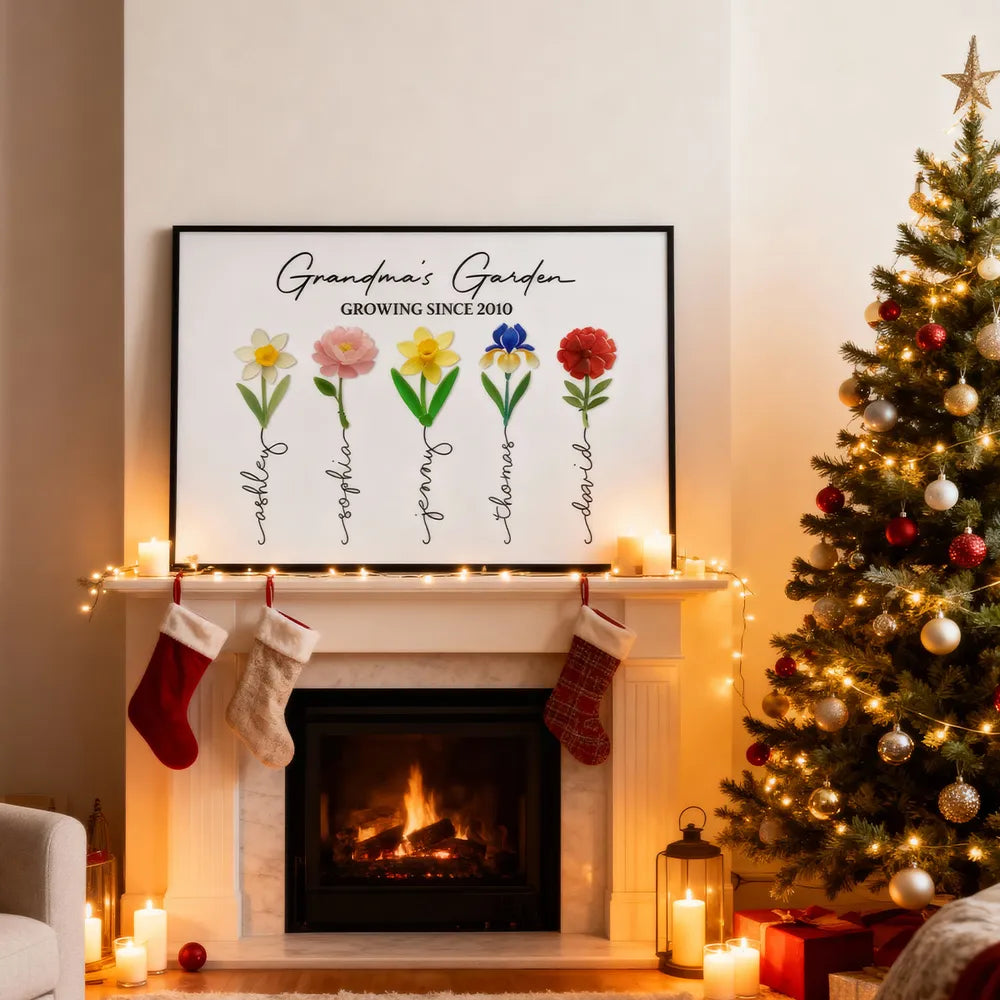 3D Sea Glass Birth Month Flowers Grandma's Garden - Personalized Canvas - Gift For Grandma, Mom, Birthday Gift