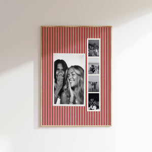 Custom Photo Collage Bestie Gift, Personalized Multi Photo Print, Red Striped Wall Art, Best Friend Gift