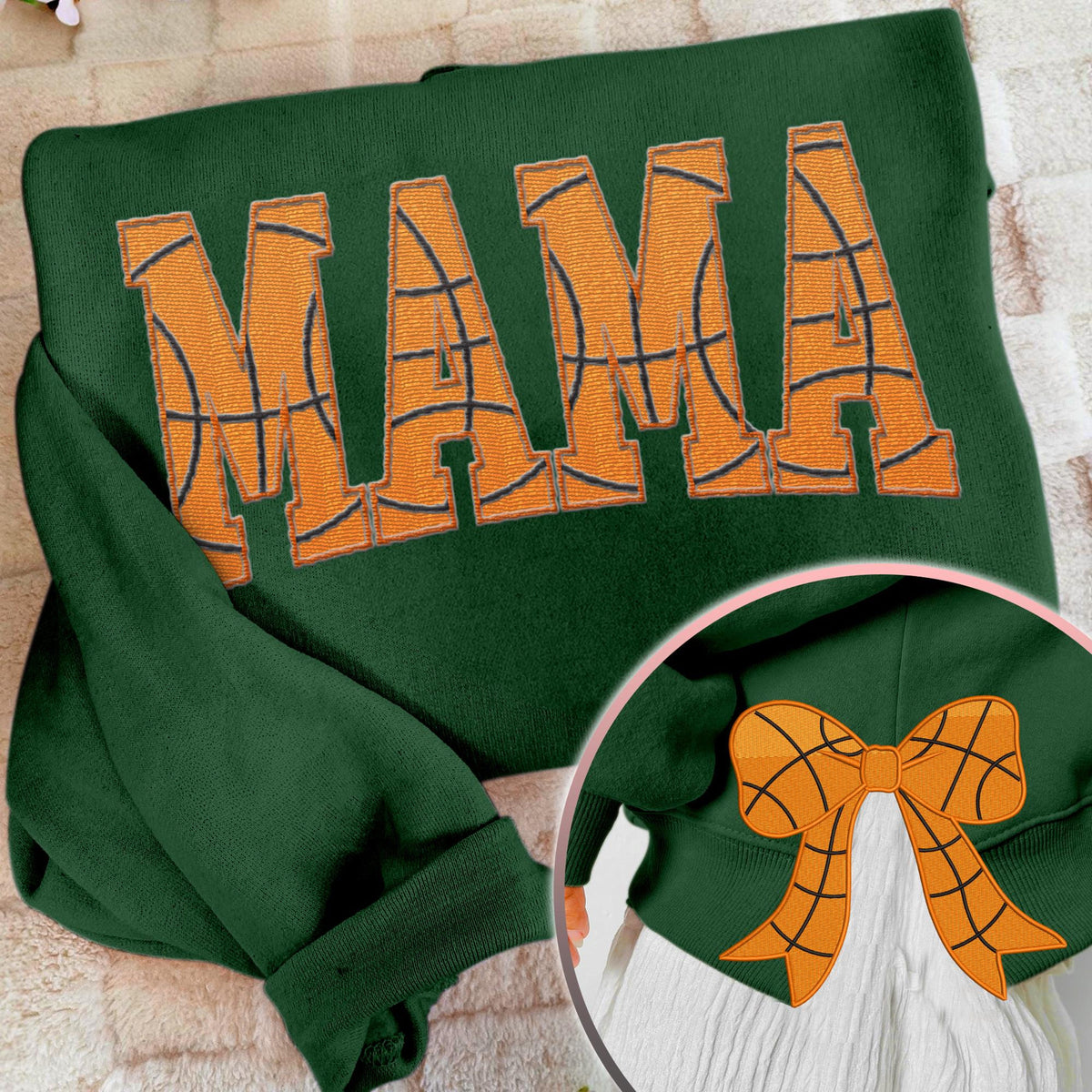 MAMA Basketball Coquette Side Bow Sweatshirt, Retro Trendy Coquete Lover Sweater, Bow Applique Pink Girl Gifts