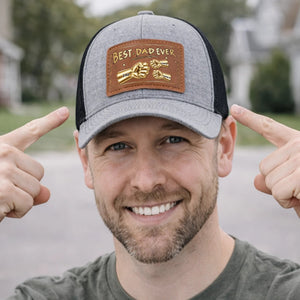 Best Dad Ever Gold Fist Bumps - Personalized Leather Label Net hat - Gift For Dad Papa, Father's Day Gift