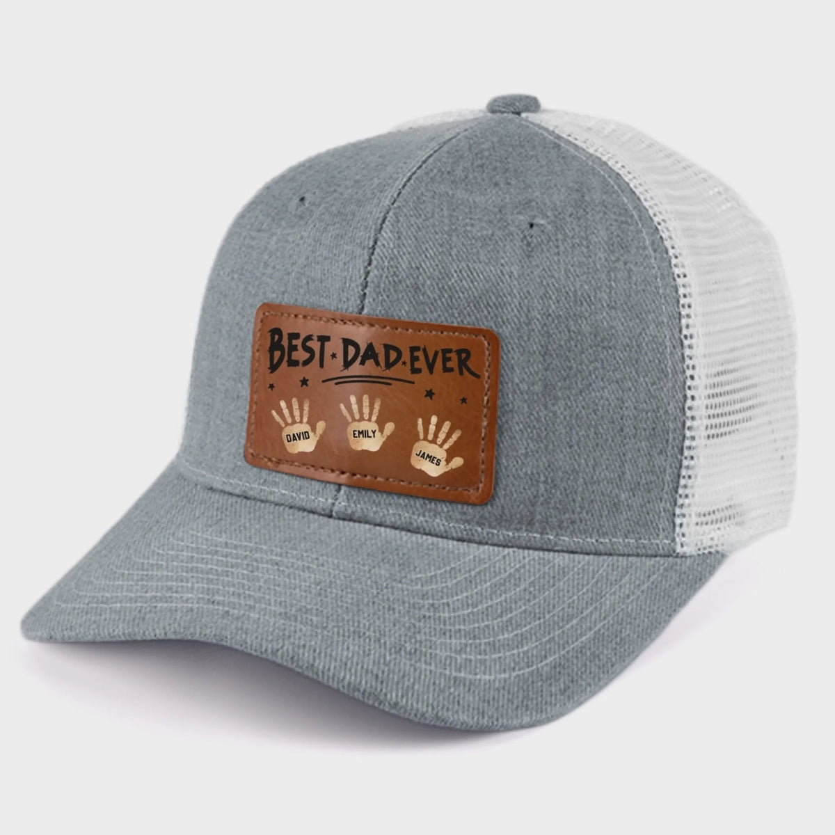 Best Dad Ever Hands Down - Personalized Leather Label Net Hat - Gift For Dad, Grandpa, Father's Day Gift