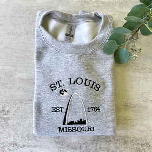 Embroidered St. Louis Missouri Sweatshirt, St. Louis Sweatshirt, City Sweatshirt, Embroidered City Trendy Sweatshirts, St Louis Arch