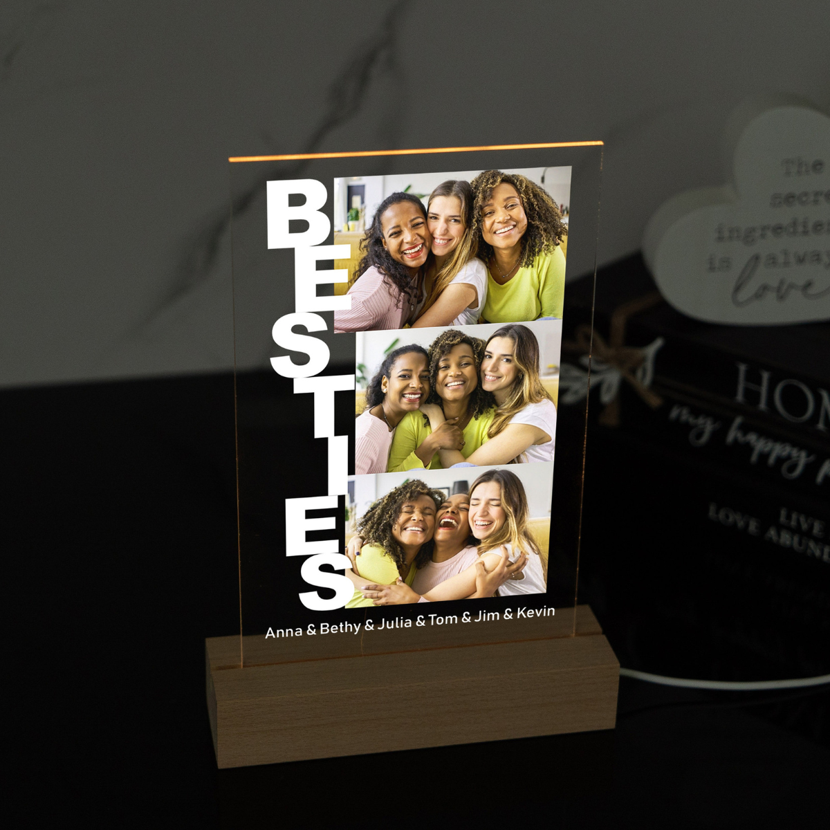 Personalized Besties Photo Collage, Personalized 3D LED Light Wooden Base, Gift For Friends, Besties