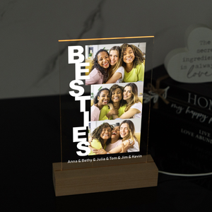 Personalized Besties Photo Collage, Personalized 3D LED Light Wooden Base, Gift For Friends, Besties
