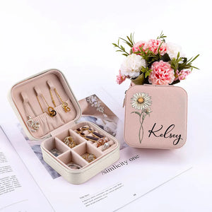 Birth Month Flower With Name - Personalized Square Jewelry Box - Gift For Mom, Mother's Day, Birthday Gift
