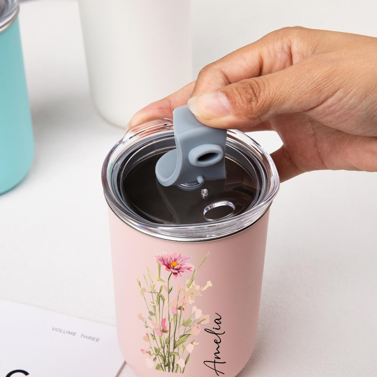 Personalized Floral Stainless Steel Tumbler, Bridesmaid Wedding Travel Cup 10oz, Gift For Her