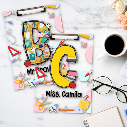 Personalized Teacher Clipboard, Custom First Letter Acrylic Clipboard For Teacher, Back To School Gift, Teacher Appreciation Gift, Teacher gift