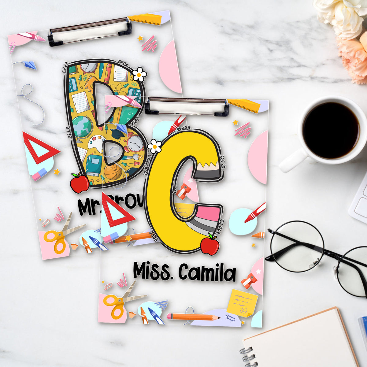 Personalized Teacher Clipboard, Custom First Letter Acrylic Clipboard For Teacher, Back To School Gift, Teacher Appreciation Gift, Teacher gift