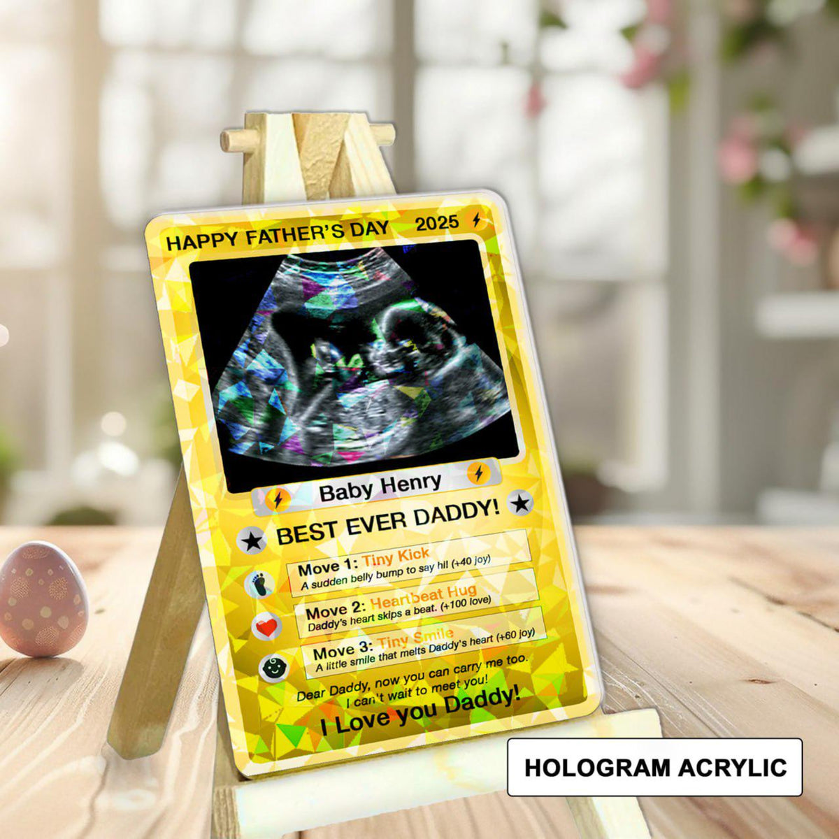 New Baby Announcement Card, Father's Day Gift, Personalized Pet Hologram Acrylic Card, Gift For Him