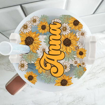 Personalized Sunflower Tumbler Name Tag, 30oz 40oz Tumbler Name Plate Topper, Custom Name Sunflower Tag, Accessories Gifts