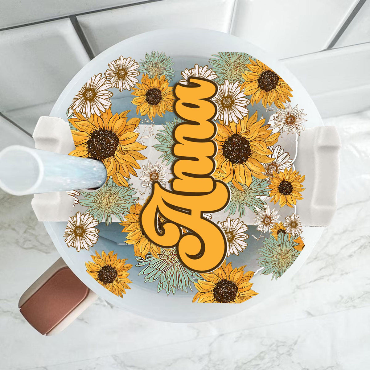 Personalized Sunflower Tumbler Name Tag, 30oz 40oz Tumbler Name Plate Topper, Custom Name Sunflower Tag, Accessories Gifts