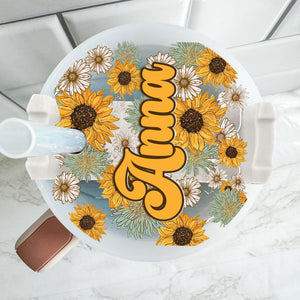 Personalized Sunflower Tumbler Name Tag, 30oz 40oz Tumbler Name Plate Topper, Custom Name Sunflower Tag, Accessories Gifts