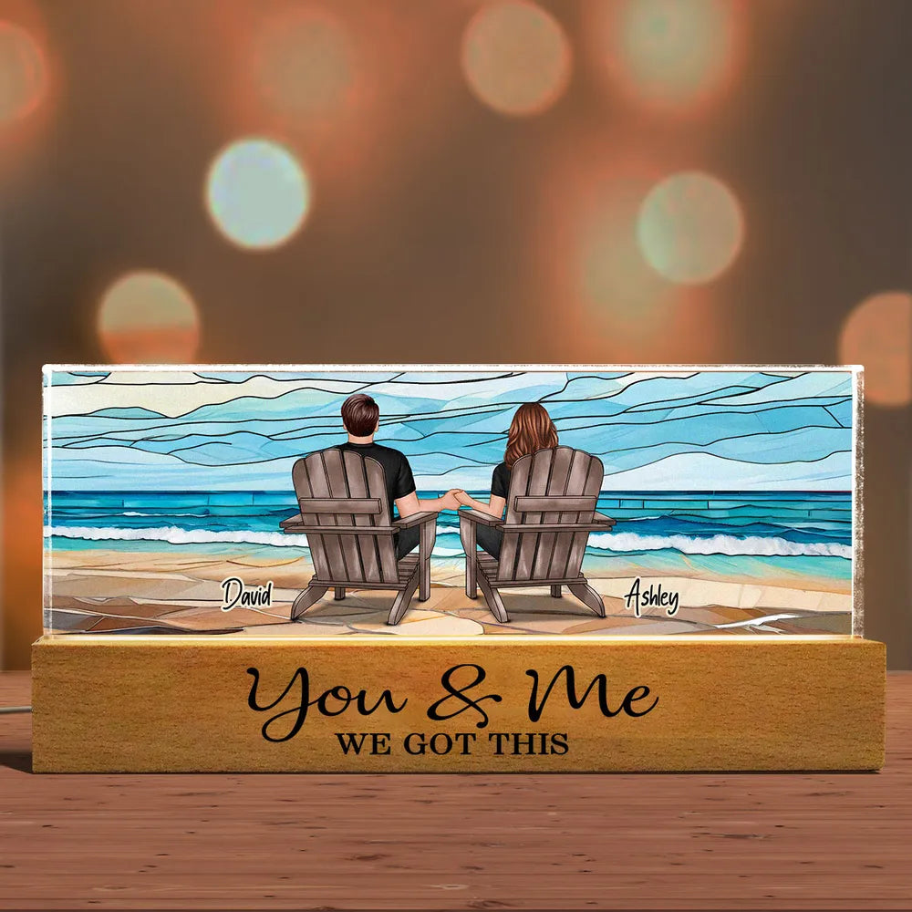 Couple Beach Landscape - Personalized 3D LED Light Wooden Base - Gift For Couple, Anniversary Gift