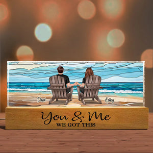 Couple Beach Landscape - Personalized 3D LED Light Wooden Base - Gift For Couple, Anniversary Gift