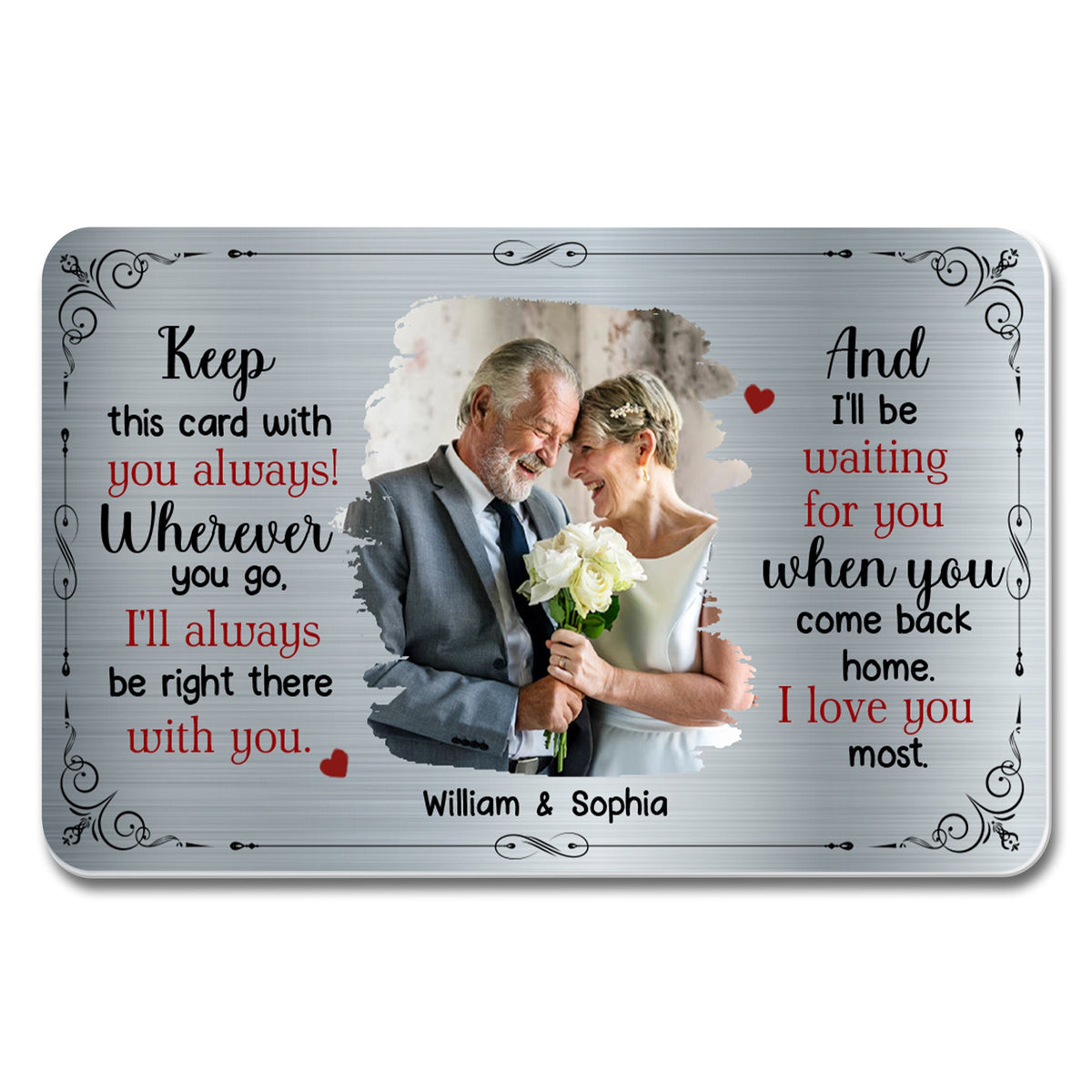 Keep This Card With You Always, Personalized Aluminum Wallet Card, Gift For Spouses
