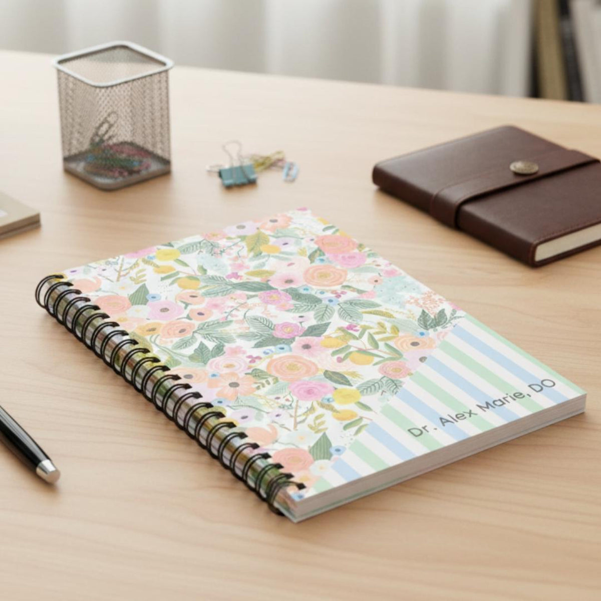 Personalized Spiral Notebook Gift for Her, Custom Floral Journal Stationary, Custom Text with Flowers, Cute Notebook Pink