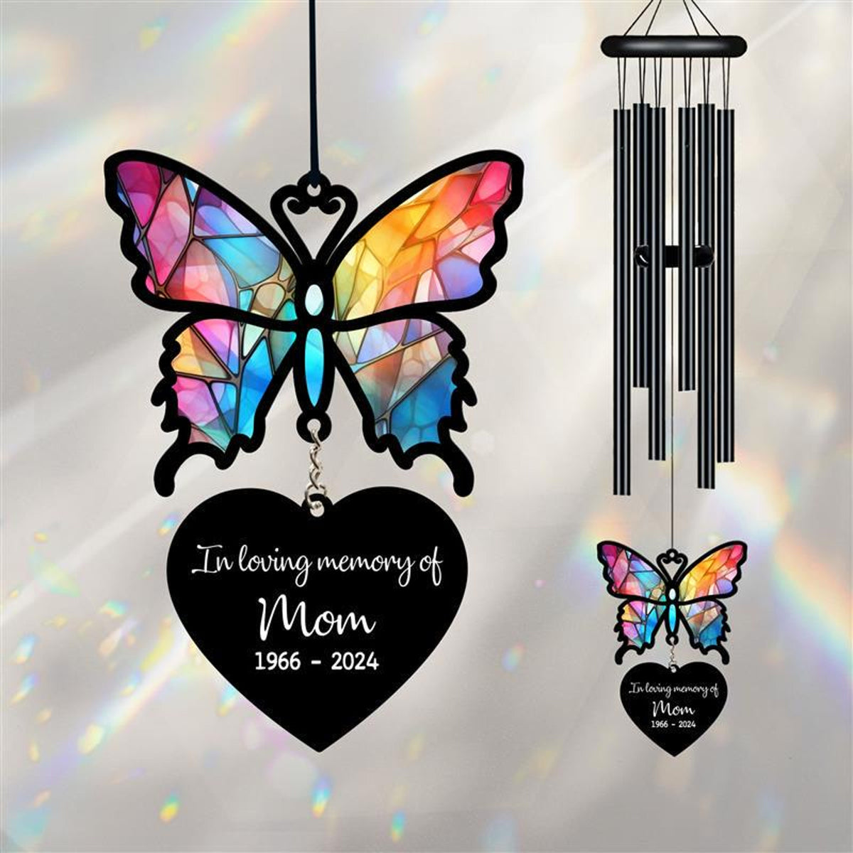 Personalized Memorial Wind Chime, Butterfly Wind Chime, Butterfly Suncatcher Wind Chime, In Loving Memory, Family Gift, Love Family