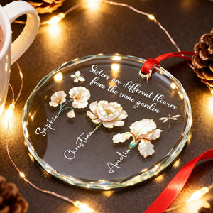 3D Pearl Effect Birth Flowers Sisters From The Same Garden - Personalized Crystal Ornament - Christmas Gift For Sisters, Besties