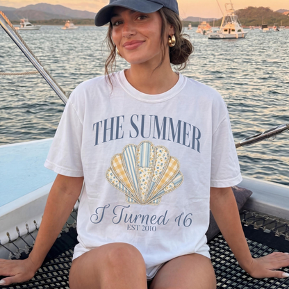 The Summer I Turned 16 Shirt, 16th Birthday Shirt, Faux Patchwork Beach Birthday Shirt, 16th Birthday Gift for Girl
