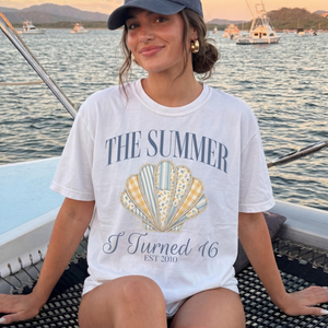 The Summer I Turned 16 Shirt, 16th Birthday Shirt, Faux Patchwork Beach Birthday Shirt, 16th Birthday Gift for Girl