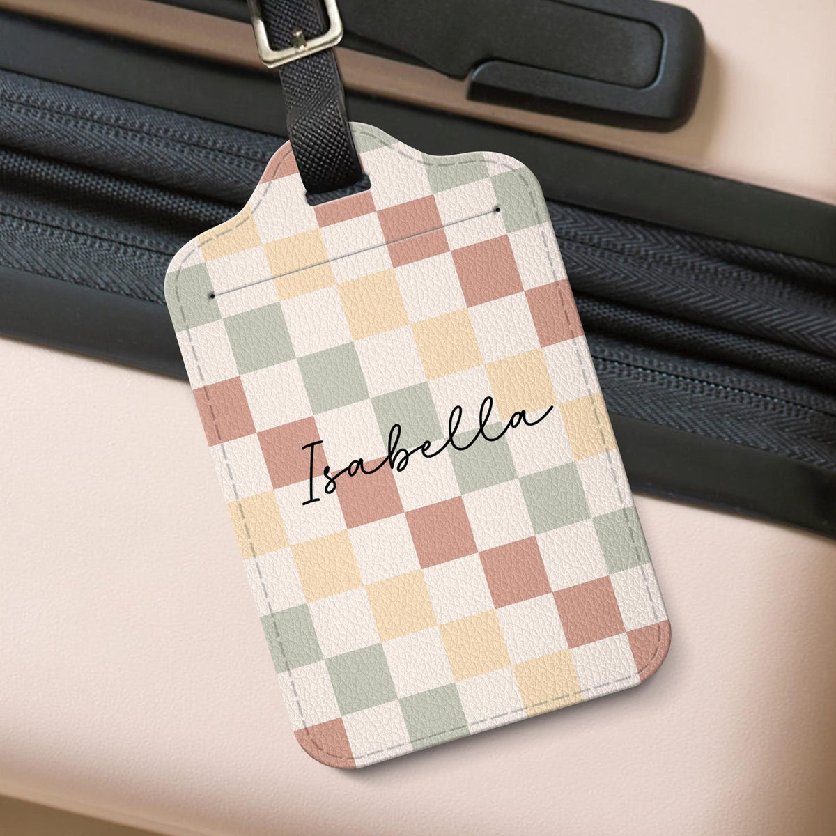 Custom Checkerboard Pattern Luggage Tag, Personalized Travel Bag Tag with Name, Unique Gift For Travellers