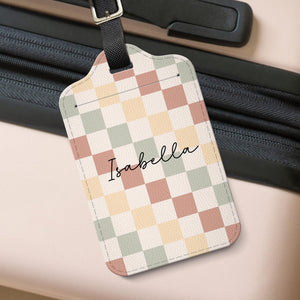 Custom Checkerboard Pattern Luggage Tag, Personalized Travel Bag Tag with Name, Unique Gift For Travellers