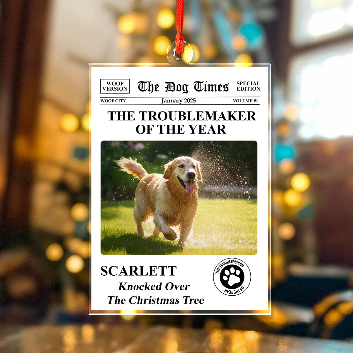 Custom Photo The Troublemaker Of The Year - Personalized Acrylic Ornament - Christmas Gift For Pet Owners