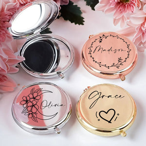 Floral Compact Mirror With Names - Personalized Compact Mirror