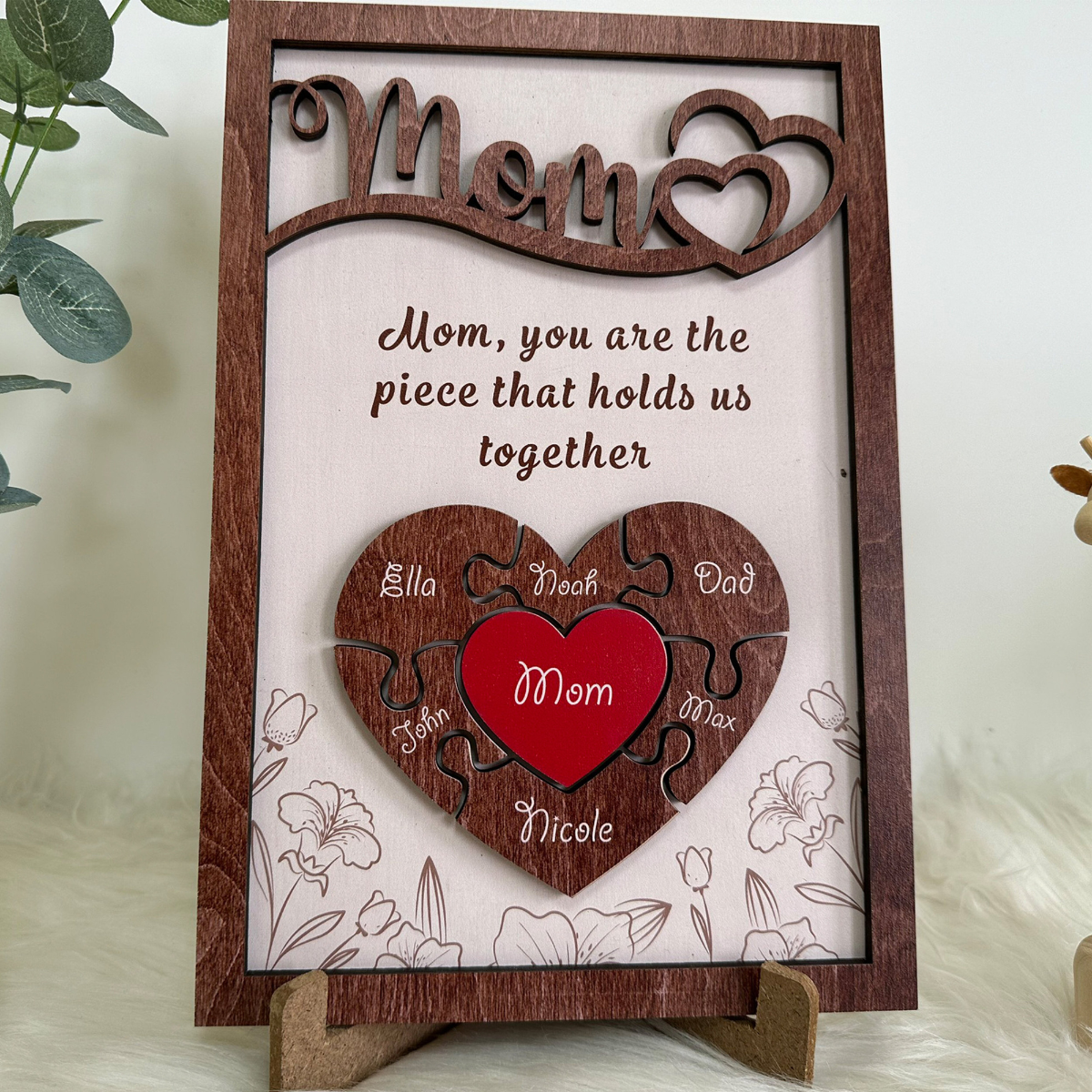 Personalized Mothers Day Puzzle Sign, You are the Piece that holds us together, Mothers day gift, Gift for Mom, Engraved Wood Sign