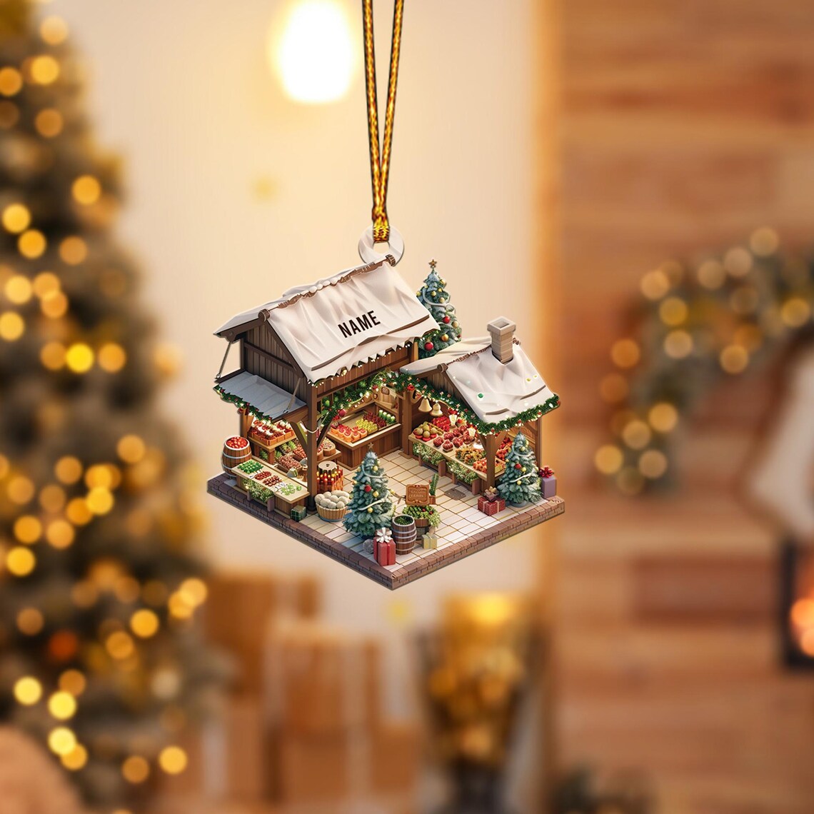 Personalized Market Stand 2D Flat Christmas Ornament, Market Stand Car Ornament, Market Stand Holiday Gift, Housewarming Gifts