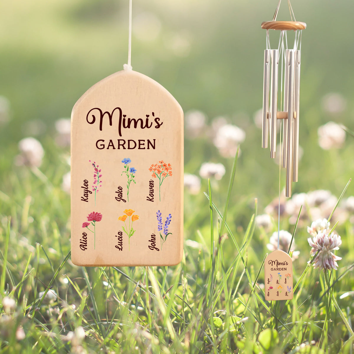 Grandma Mom's Garden Birth Month Flower With Kid Name - Personalized Windchime - Gift For Mom, Grandma, Mother's Day, Birthday Gift